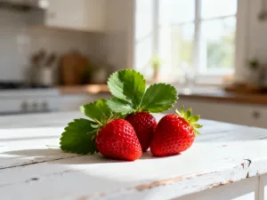Szklany słoik z kiszonymi ogórkami, koperkiem, czosnkiem i pieprzem na drewnianym stole w słonecznej kuchni.